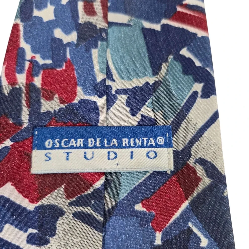 OSCAR DE LA‎ RENTA STUDIO Abstract Pattern Silk Necktie Blue Red Men's Fashion